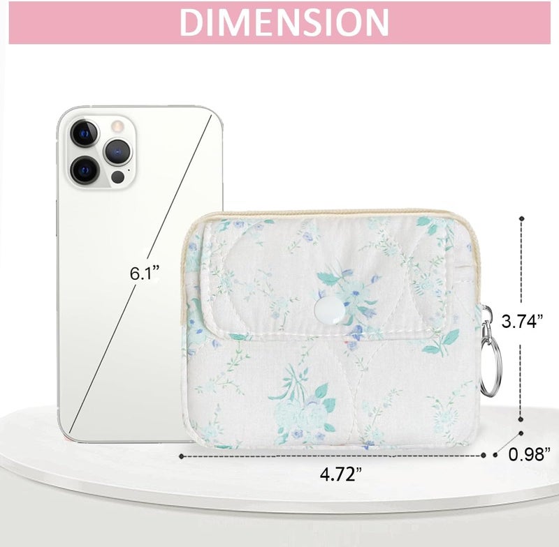 Modacarry Store Cotton Quilted Floral Coin Pouch with Cute Prints Zipper for Women Girls (BLUEFLOWER) - Image 4